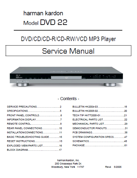 Harman Kardon Model DVD 22 MP3 Player Service Manual