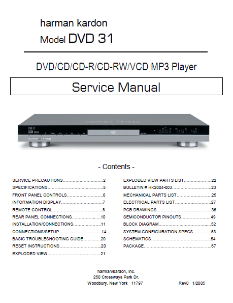 Harman Kardon Model DVD 31 MP3 Player Service Manual