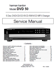 Harman Kardon Model DVD50 Five Disc MP3 Changer Service Manual