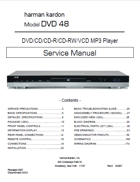 Harman Kardon Model DVD 48 MP3 Player Service Manual