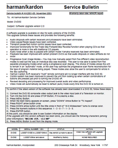 Harman Kardon Model DVD50 Service Bulletin