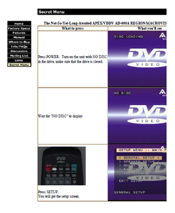 APEX AD-600A DVD Secret Menu Remote