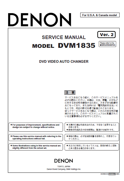 DENON DVM-1835 DVD Audio Changer Service Manual