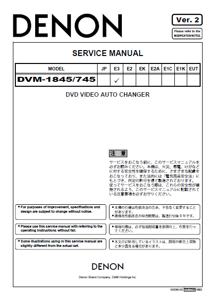 DENON DVM 1835-745 E3 DVD Audio Changer Service Manual