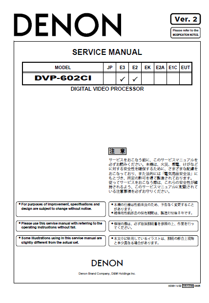DENON DVP-602CI E3 E2  Digital Video Processor Service Manual