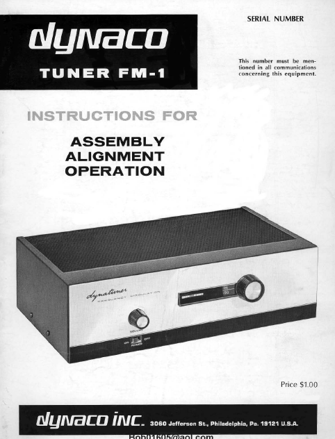 Dynaco Tuner FM-1 Assembly Service Manual