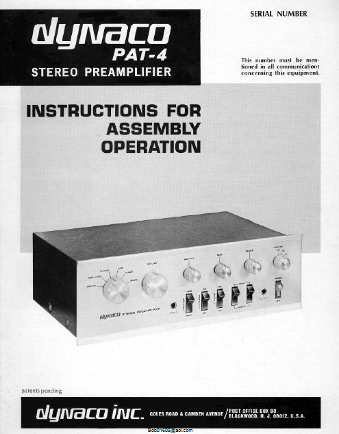 DYNACO PAT-4 Stereo Preamplifier Operations Manual