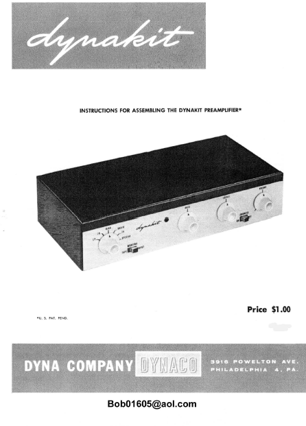 Dynaco PREAMP-1 Dynakit Amplifier Instruction Manual