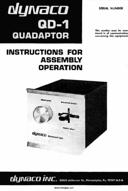 DYNACO QD-1 Operations Manual