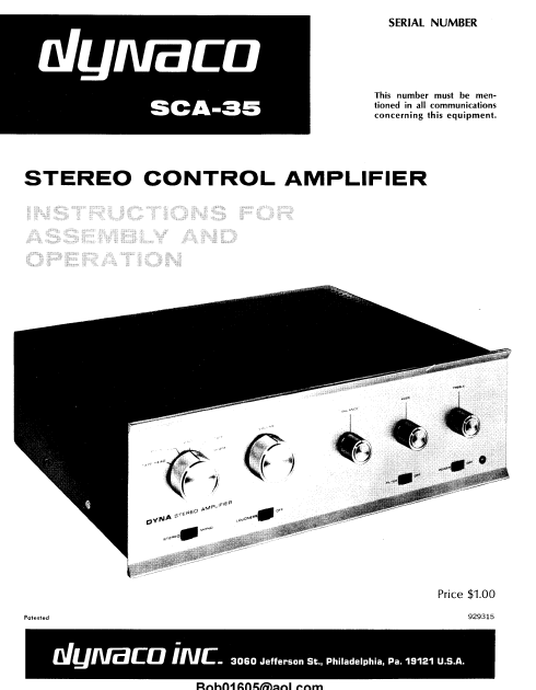 DYNACO SCA-35 Operations Manual