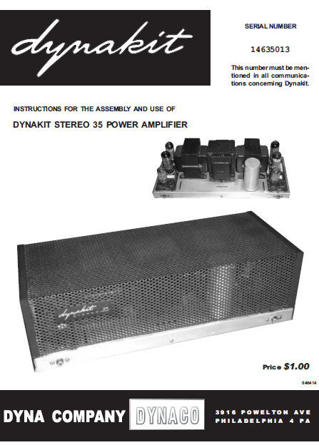 DYNAKIT STEREO 35 Power Amplifier Manual