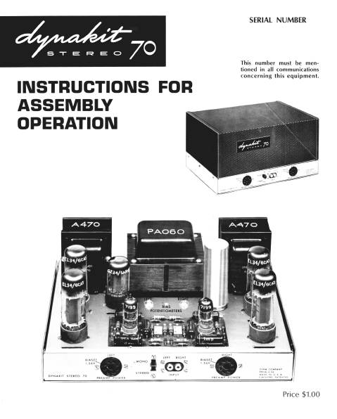 DYNACO STEREO 70 Operations Manual