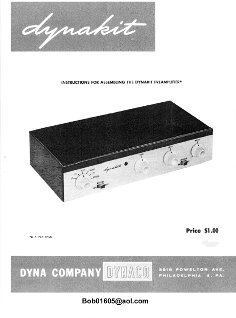 DYNAKIT PREAMP 1 Operations Manual