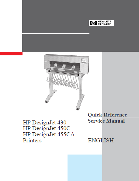 Hewlett Packard DesignJet 430 Printers Quick Reference Service Manual
