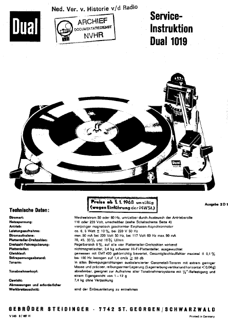 Dual_1019_Record-Changer_1967_SM Service Manual