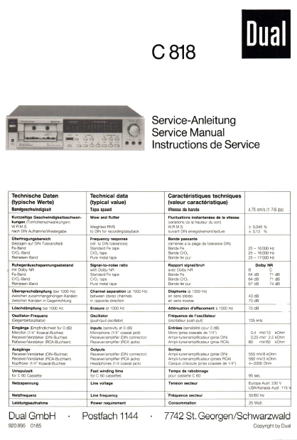 Dual C 818 Service Manual