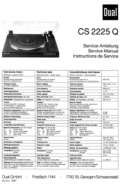 Dual CS 2225 Q Service Manual