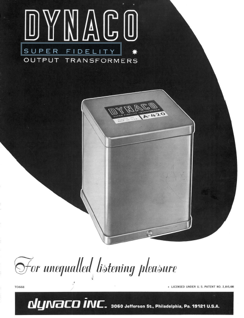 Dynaco Super Fidelity Outpot Transformers Manual