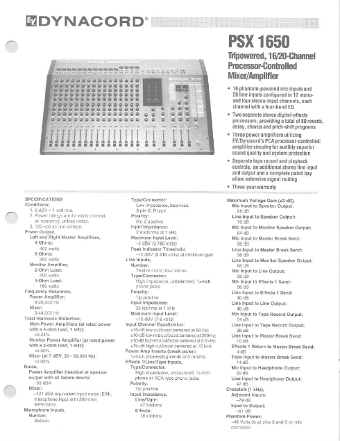 Dynacord PSX 1650 Mixer Manual