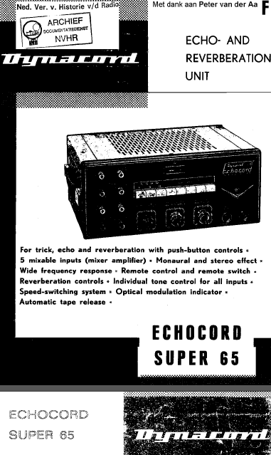 Dynacord EchoCord Super 65 Amplifier Manual
