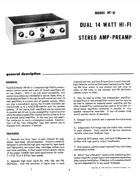 EICO Model HF-81 Stereo Amp Instruction Manual