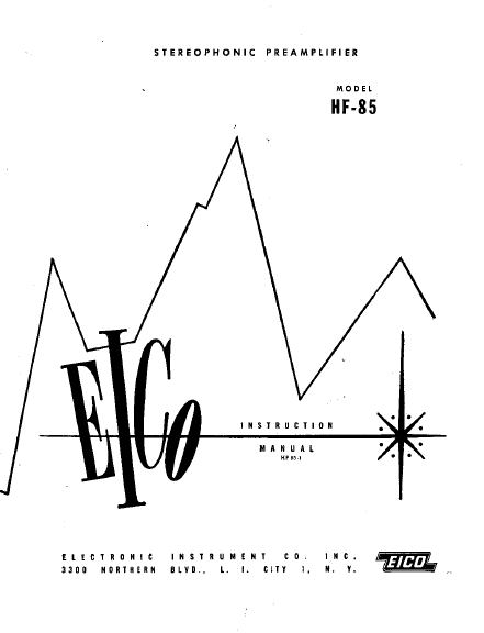 EICO HF-85 Stereophonic PreAmp Instruction Manual