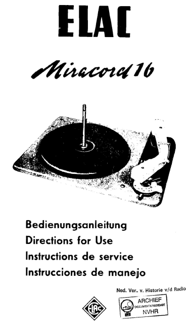 ELAC Miracord 16 Instruction Manual