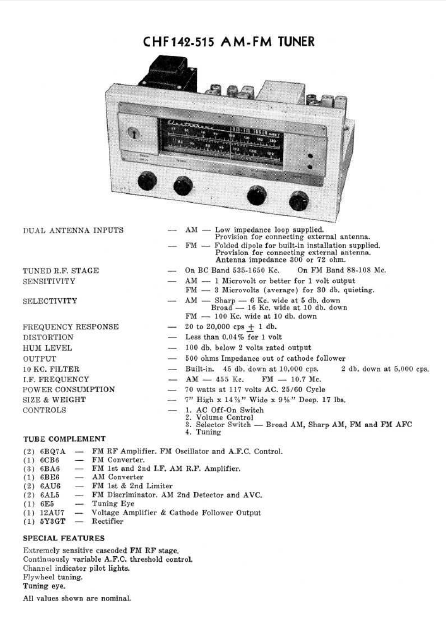 ELECTROHOME CHF 142-515 AM FM Tuner Schematic