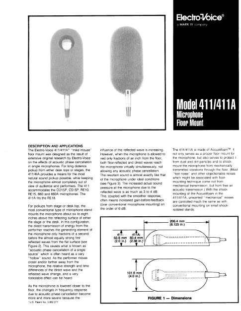 ELECTROVOICE 411-411A Microphone Floor Mount Instruction Manual