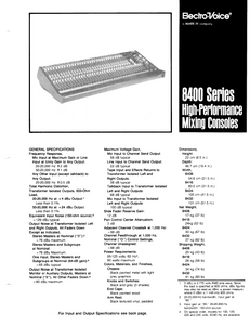 ELECTROVOICE 8400 Series Mixing Consoles Instruction Manual
