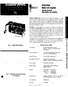 ELECTROVOICE A30 Line Amplifier Instruction Manual