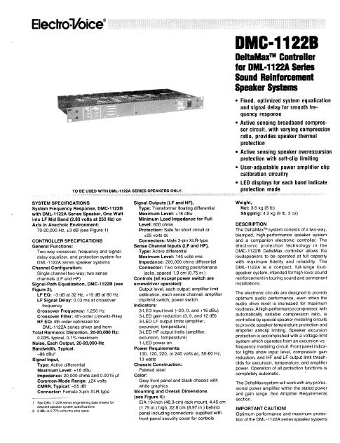 ELECTROVOICE DMC-1122B Reinforcement Speaker Systems Owner's Manual