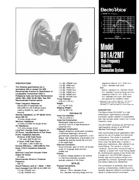 ELECTROVOICE DH1A-2MT Acoutic Summation System Instruction Manual