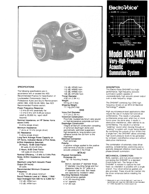 ELECTROVOICE DH3-4MT Acoutic Summation System Instruction Manual