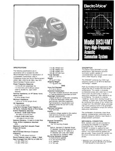 ELECTROVOICE DH3-4MT Acoutic Summation System Instruction Manual