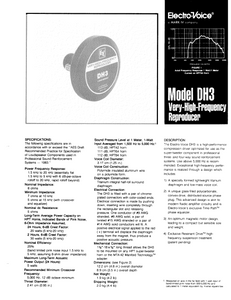 ELECTROVOICE DH3 High Frequency Reproducer Instruction Manual