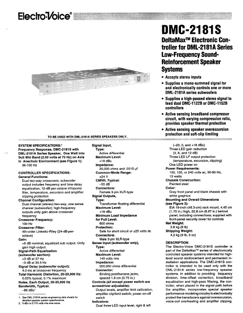 ELECTROVOICE DMC-2181S Reinforcement Speaker System Owner's Manual