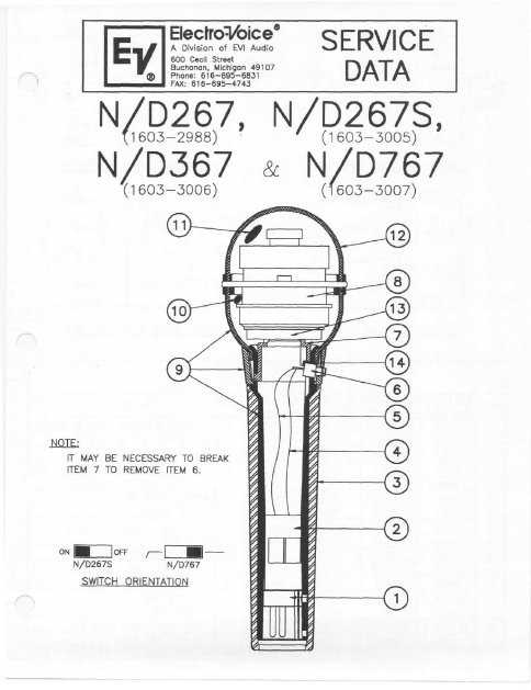 ELECTROVOICE ND267 Microphone Instrcution Manual