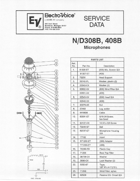 ELECTROVOICE ND308B Microphone Instruction Manual