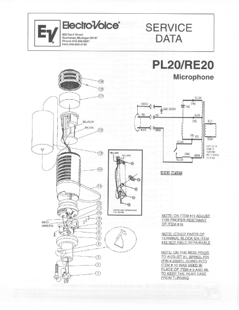 ELECTROVOICE PL20-RE20 Microphone Instruction Manual