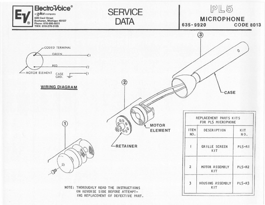 ELECTROVOICE PL5 Microphone Instruction Manual