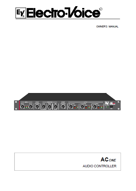 ELETCROVOICE AC ONE  AUDIO CONTROLLER Owner's Manual