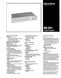 ELETCROVOICE EQ 231 Graphic Equalizer Service Manual