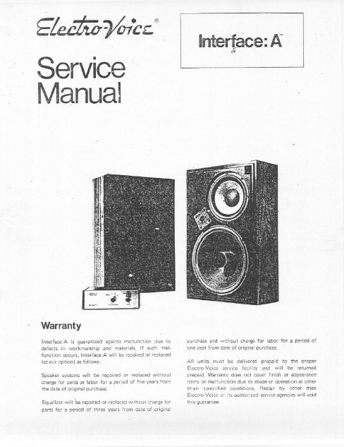 ELETCROVOICE EV Interface A Service Manual