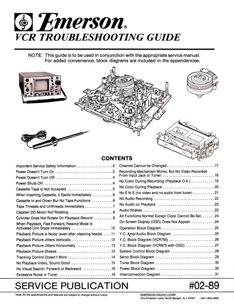 EMERESON VCR TROUBLESHOOTING GUIDE Service Manual