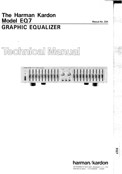 Harman Kardon Model EQ7 Graphic Equalizer Service Manual