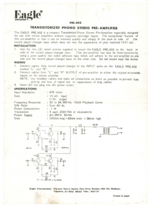 Eagle PRE402 Phono Preamplifier Operation Manual