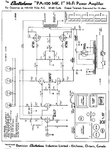Electrohome PA100 Hi-Fi Power Amp Schematic