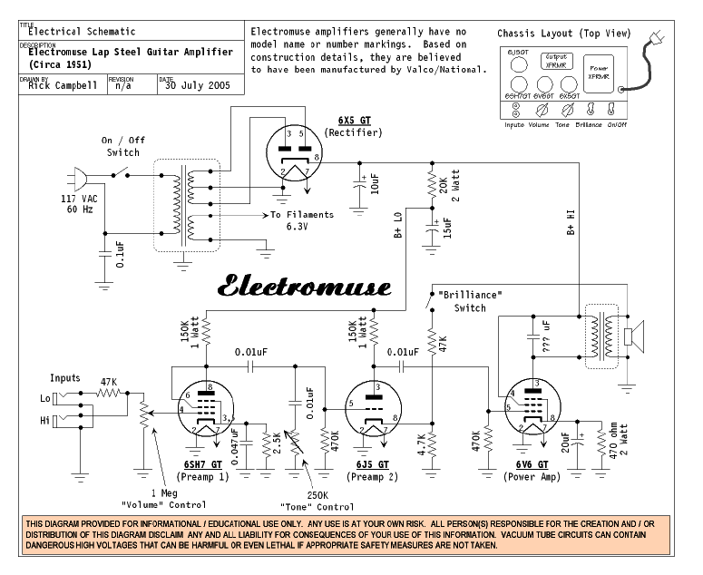 Electromuse Lap Steel Guitar Amp Circa 1951 Schematic