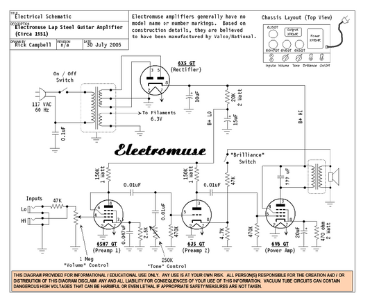 Electromuse Lap Steel Guitar Amp Circa 1951 Schematic